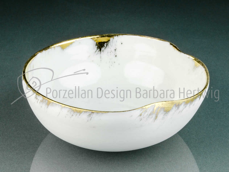 mittlere Porzellanschale mit Goldrand